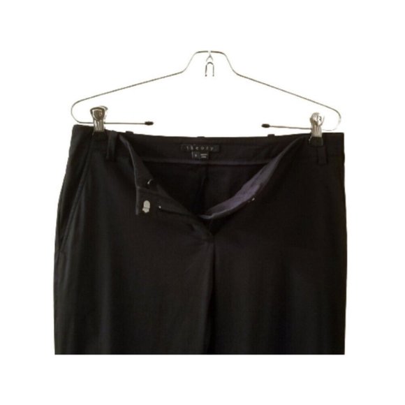 THEORY Black Studio Pants Sz 6 Wide Leg Pockets Trousers Casual - Picture 3 of 8